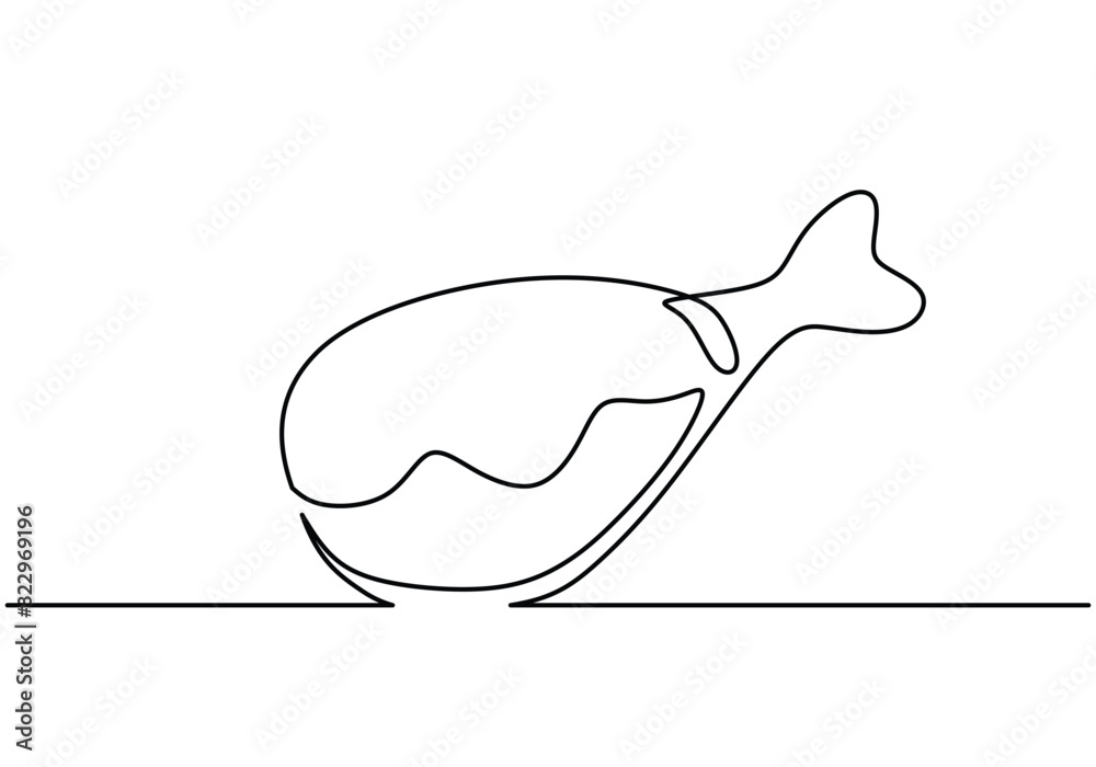 Single continuous line drawing of hot crispy fried chicken leg. Fast food cafe menu and restaurant. Single continuous line drawing of hot crispy fried chicken leg. Fast food cafe menu and restaurant.