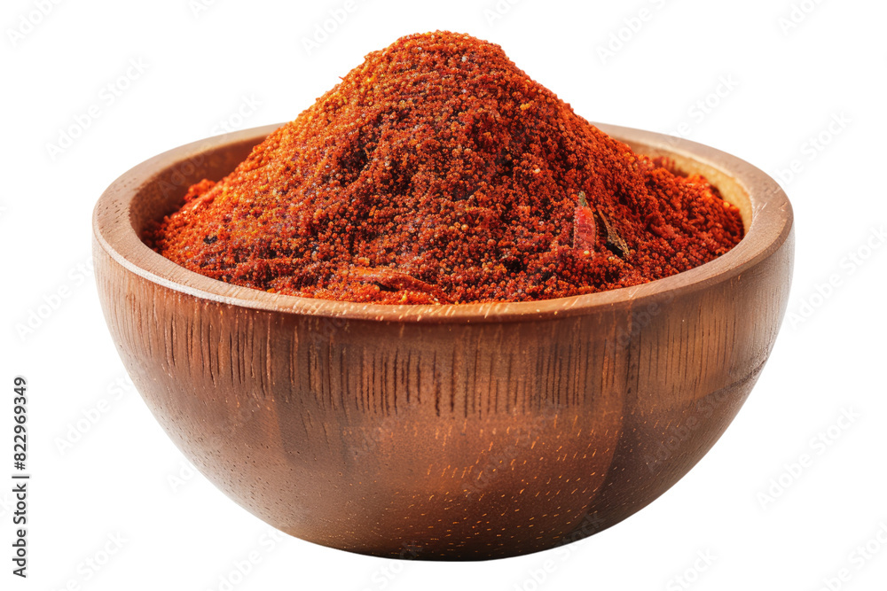 Red Chili powder in a wooden bowl isolated on a white background Red Chili powder in a wooden bowl isolated on a white background