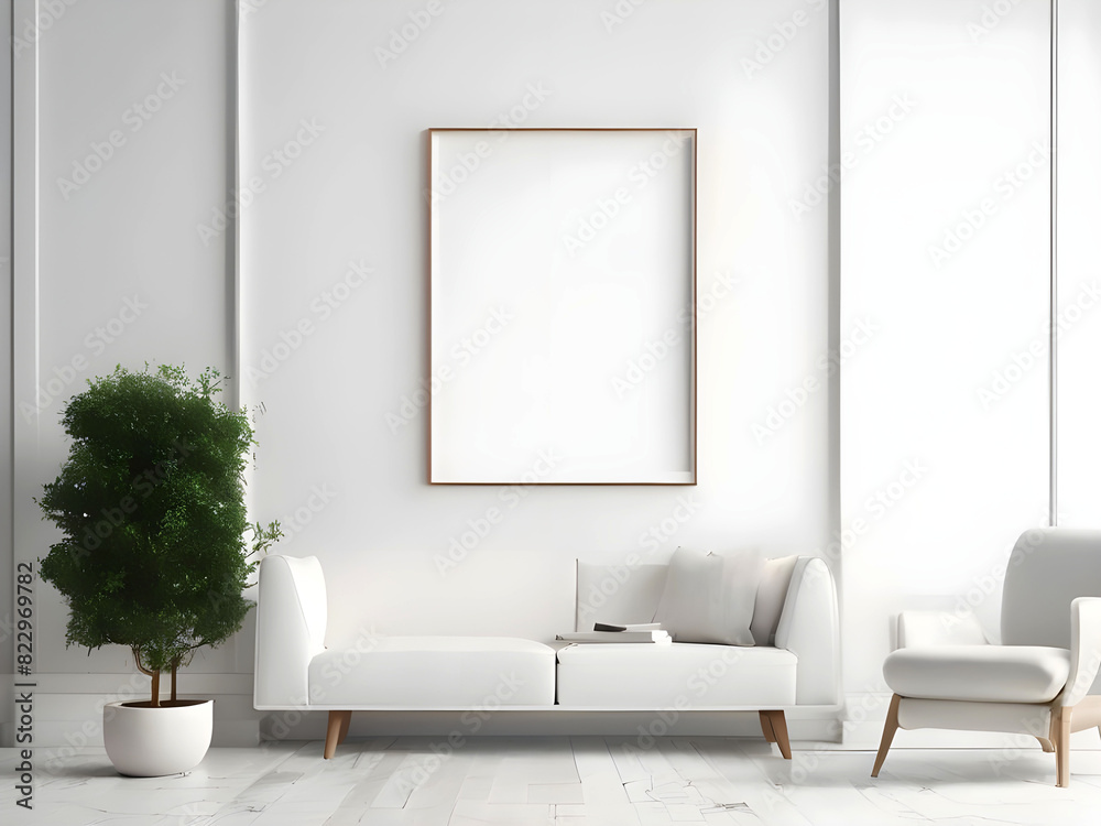 Mockup poster frame on the wall of living room. Luxurious apartment background with contemporary design. wooden sideboard, white sofa, green stand, base with leaves, plants, and stylish lamp Mockup poster frame on the wall of living room. Luxurious apartment background with contemporary design. wooden sideboard, white sofa, green stand, base with leaves, plants, and stylish lamp