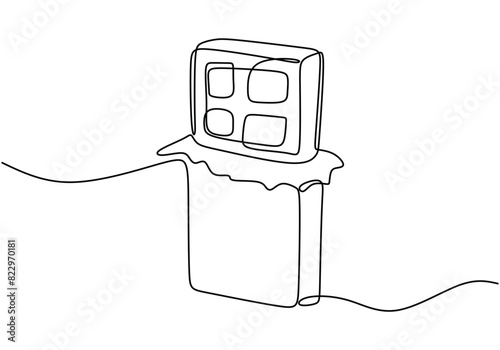 Continuous one line drawing of half opened chocolate bar hand drawn vector illustration.