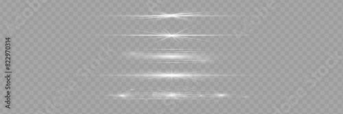Red horizontal lens flares pack. Laser beams, horizontal light light flares. Glowing streaks on dark background. Luminous abstract sparkling lined background.