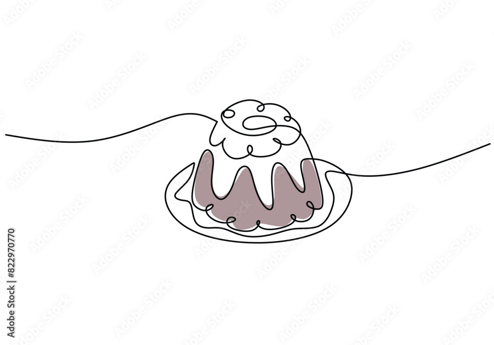 Bread Pudding Drawing Simple Continuous one line drawing of sweet pudding. Dessert concept isolated ...