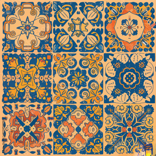 2d vector illustration colorful vintage Seamless hi res Portuguese tiles abstract Artwork 