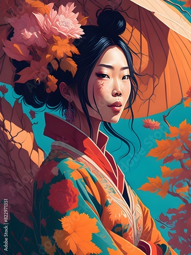 A woman in a Japanese kimono