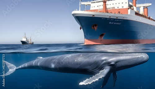 A Blue Whale Swimming Past A Ship Giving Perspect Upscaled 5 photo