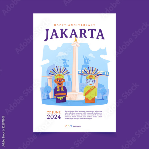Bilde på lerret Flat design vertical poster jakarta city anniversary