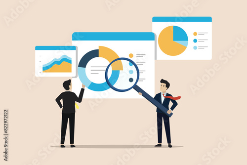 Business data analysis with team of people working on web report dashboard monitor, business financial investment concept, businessman discussing and analyzing business data.