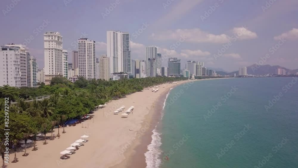 the camera flies slowly over the beach of Nha Trang the camera flies slowly over the beach of Nha Trang