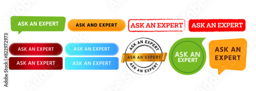ask an expert speech bubble and button sign for advice question assistance instruction knowledge information