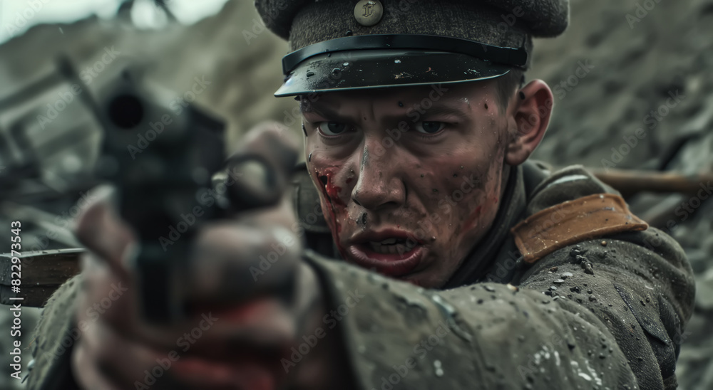 Cinematic of World War II soldiers. Military operation and War Concept. Generative Ai.