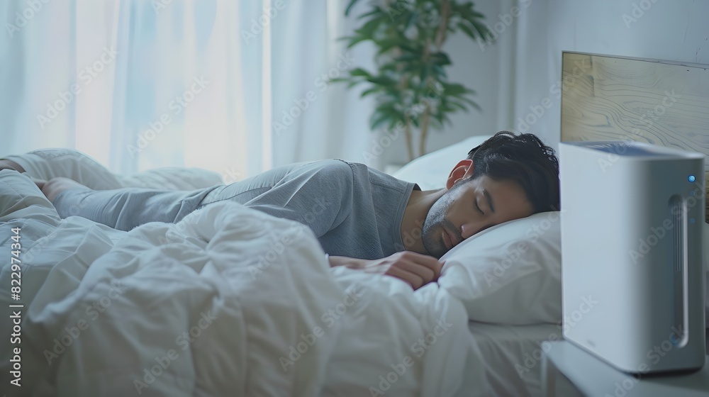 A man is sleeping on a bed with a white pillow generated by AI A man is sleeping on a bed with a white pillow generated by AI
