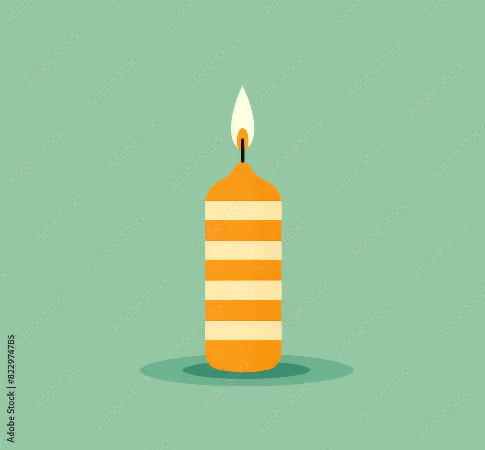 Flat Design Orange Striped Birthday Candle on Light Green Background Flat Design Orange Striped Birthday Candle on Light Green Background