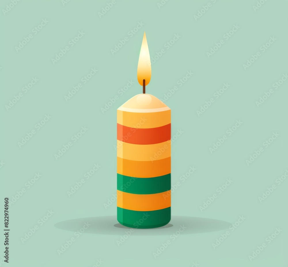 Flat Design Orange Striped Birthday Candle on Light Green Background Flat Design Orange Striped Birthday Candle on Light Green Background