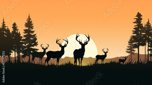 The vector illustration depicted a herd of wild animals in silhouette, their black forms standing majestically against the grass, capturing the essence of wildlife in nature.