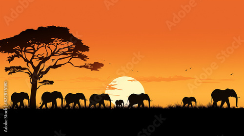 The vector illustration depicted a herd of wild animals in silhouette, their black forms standing majestically against the grass, capturing the essence of wildlife in nature.