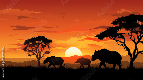 The vector illustration depicted a herd of wild animals in silhouette  their black forms standing majestically against the grass  capturing the essence of wildlife in nature.