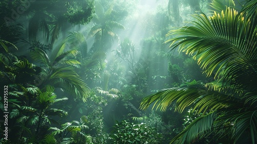 Dense jungle with thick vegetation and tropical plants