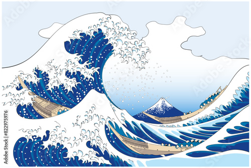 浮世絵　葛飾北斎　冨嶽三十六景 神奈川沖浪裏のイメージイラスト1