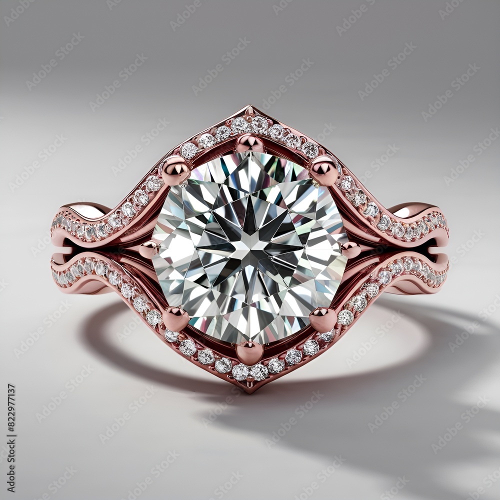 Fototapeta premium A stunning rose gold engagement ring featuring a sparkling diamond center