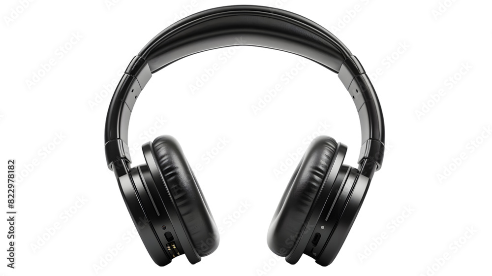 black headphones isolated on a transparent background
