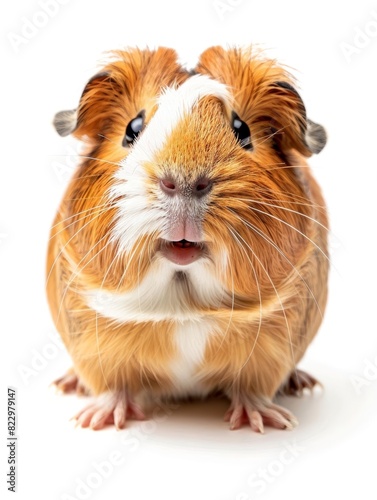 Guinea Pig Pup Rodent with a sociable nature, isolated on white background.