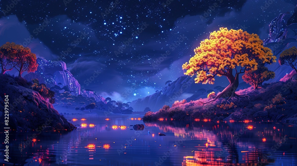 Neon Nook: Whimsical Night Forest with Luminous Flora Neon Nook: Whimsical Night Forest with Luminous Flora