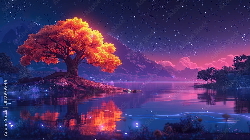Neon Nook: Whimsical Night Forest with Luminous Flora Neon Nook: Whimsical Night Forest with Luminous Flora