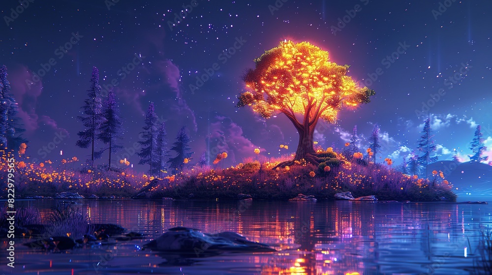 Neon Nook: Whimsical Night Forest with Luminous Flora Neon Nook: Whimsical Night Forest with Luminous Flora