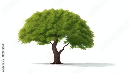 Ilustración digital, estilo 3D, de un árbol sobre fondo blanco 
