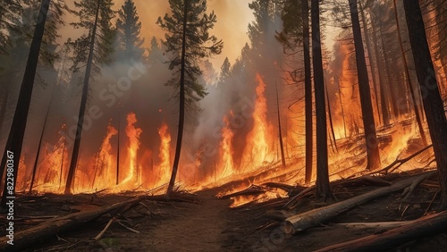   rboles en llamas en un incendio forestal 