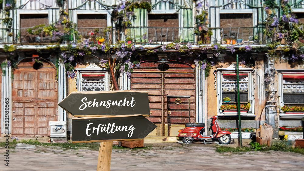 Obraz premium Signposts the direct way to Fullfillment versus Longing