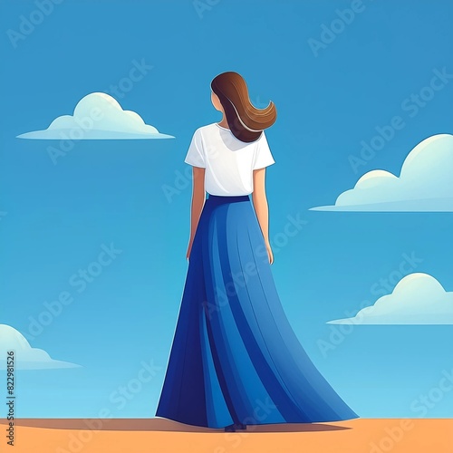 behind girl with blue sky