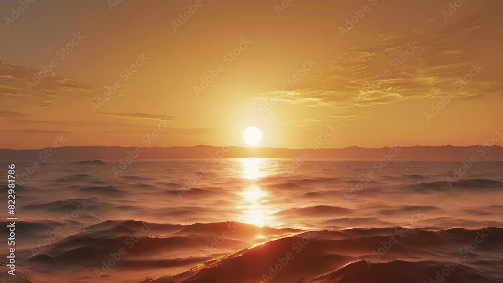 As the sun sets over the desert the illusion of a fiery sunset over a tranquil ocean can be seen on the horizon. As the sun sets over the desert the illusion of a fiery sunset over a tranquil ocean can be seen on the horizon.