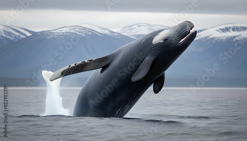 A Bowhead Whale Breaching Out Of The Water In A Ma Upscaled 6 photo