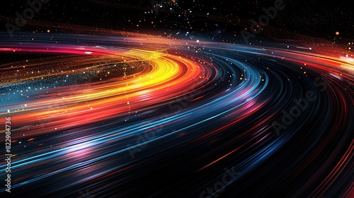 Glossy black with abstract  colorful light trails