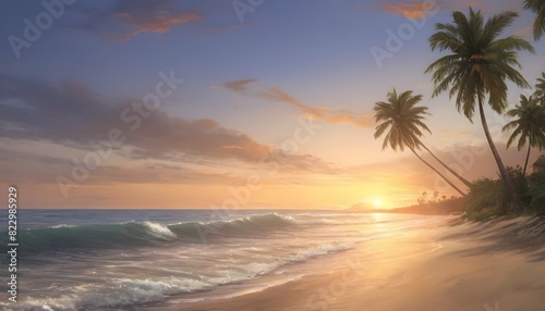 Paint A Picture Of A Serene Beach At Sunset With Upscaled 4