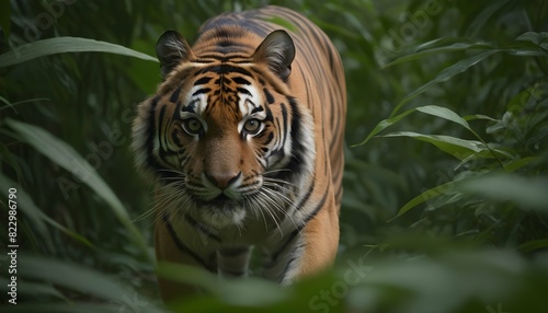 Majestic Tiger Prowling Through A Dense Jungle Ca Upscaled © Mafuza