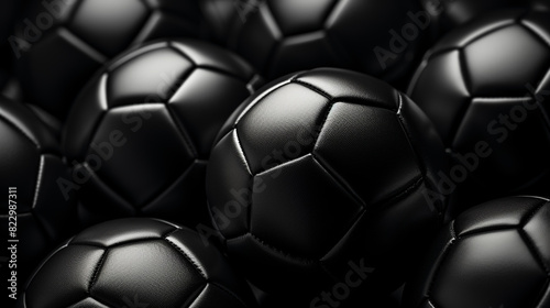 Black football or soccer ball on a matching black background with highlight on the textured surface and copy space photo