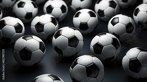 Black football or soccer ball on a matching black background with highlight on the textured surface and copy space photo