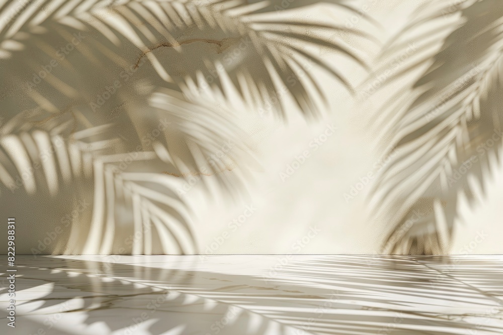 White Marble Table with Palm Leaves Shadow on Beige Wall Texture Background, Suitable for Product Presentation Backdrop, Display, and Mock up - generative ai White Marble Table with Palm Leaves Shadow on Beige Wall Texture Background, Suitable for Product Presentation Backdrop, Display, and Mock up - generative ai