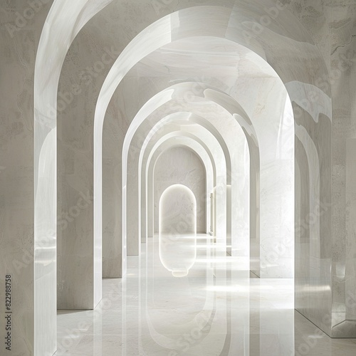 liminal space, white, arches, hallway