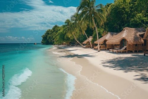Idyllic Beachfront Huts on Tropical Shore
