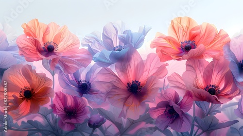 A close-up shot of pink and purple cosmos flowers in full bloom, with their delicate petals and feathery foliage. List of Art Media Photograph inspired by Spring magazine photo