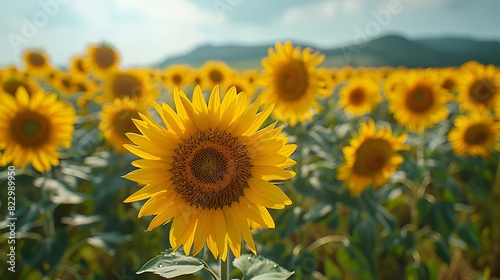 A bright field of sunflowers with tall  golden blooms standing proudly under a clear blue sky  capturing the essence of summer. List of Art Media Photograph inspired by Spring magazine