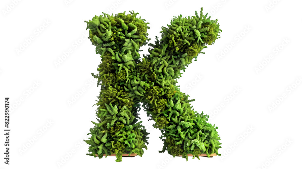 Green moss in shape alphabet letter K isolated on a transparent background Green moss in shape alphabet letter K isolated on a transparent background