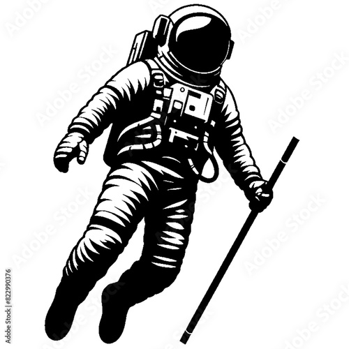 The silhouette of an astronaut is floating