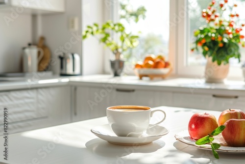 Wallpaper Mural Bright modern kitchen morning coffee breakfast scene, summer concept on white table Torontodigital.ca