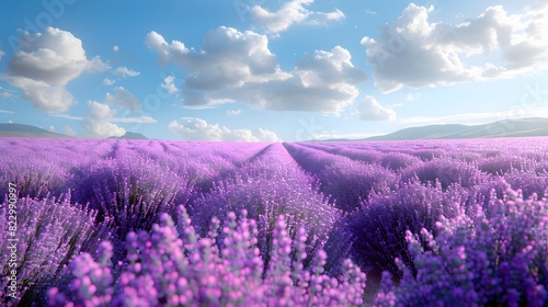 A field of lavender flowers swaying gently in the breeze under a bright blue sky  providing a calming and serene wallpaper. List of Art Media Photograph inspired by Spring magazine
