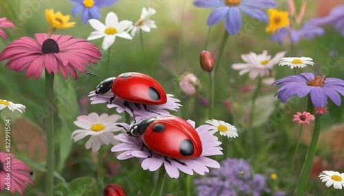 Ladybugs Flying In A Garden Filled With Flowers Upscaled 5