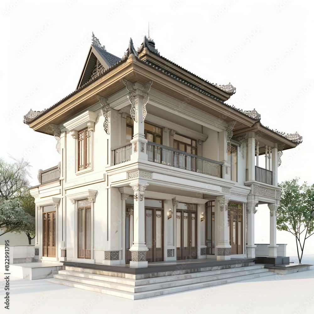 3d rendering of classic house on white background